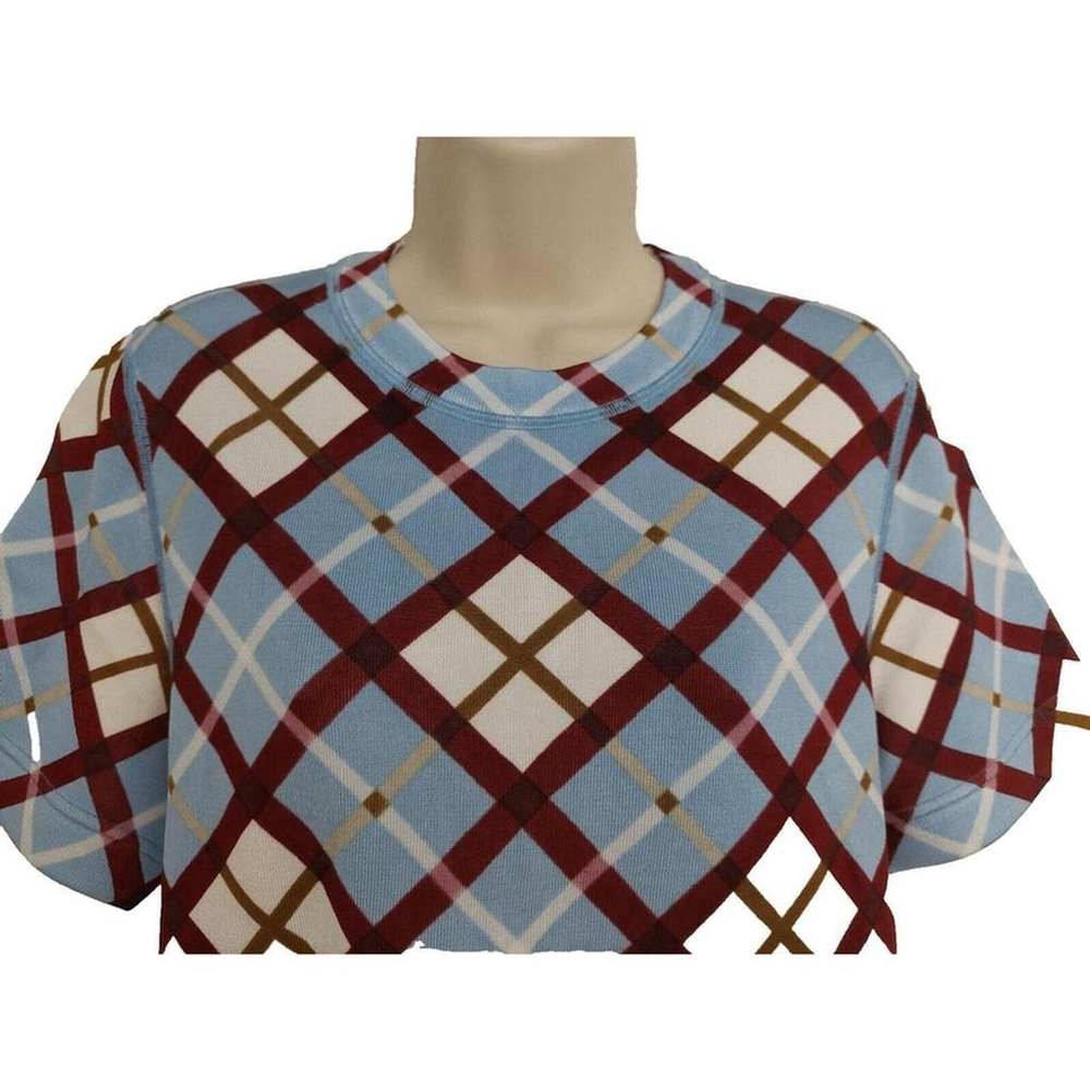 Marc by Marc Jacobs Blue Multi-color Argyle Short Sleeve Top Sz Large - Picture 6 of 8